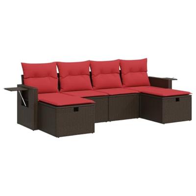 6-delige Loungeset met kussens poly rattan bruin
