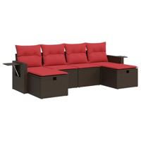 6-delige Loungeset met kussens poly rattan bruin - thumbnail