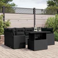 7-delige Loungeset met kussens poly rattan zwart - thumbnail
