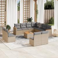 11-delige Loungeset met kussens poly rattan gemengd beige - thumbnail