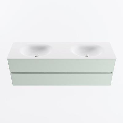 MONDIAZ VICA 150cm badmeubel onderkast Greey 2 lades. Wastafel MOON dubbel 2 kraangaten, kleur Talc.