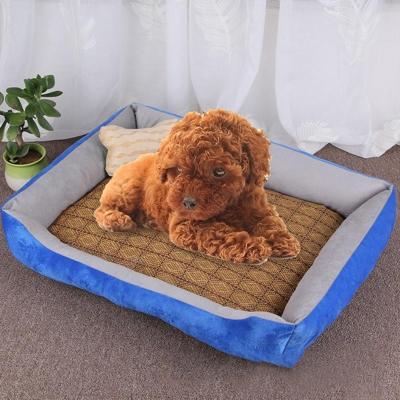 Hond bot patroon grote zachte warme kennel huisdier hond kat mat deken met rotan mat maat: S 60 × 45 × 15cm (lichtgrijs)