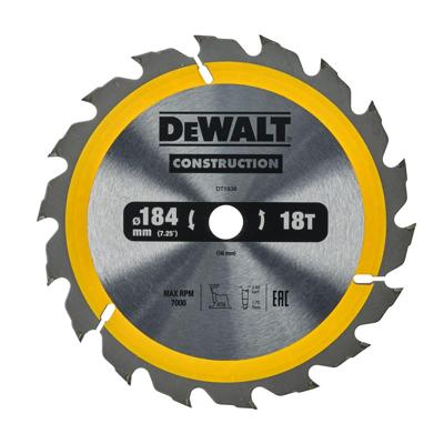 DeWALT Cirkelzaagblad voor Hout | Construction | Ø 184mm Asgat 16mm 18T - DT1938-QZ