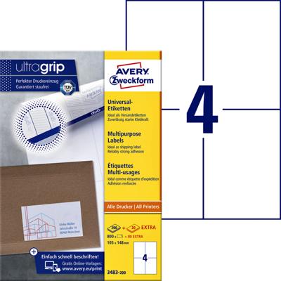 Etiket avery 3483 105x148mm a6 wit 800st