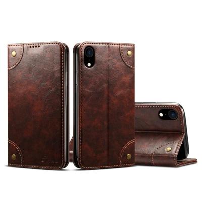 Voor iPhone XR barok eenvoudige horizontale Flip lederen draagtas met houder & kaartsleuven & portemonnee (donker bruin)