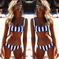 Dames sexy hoge taille gestreepte bikini Suit badpak (L) - thumbnail