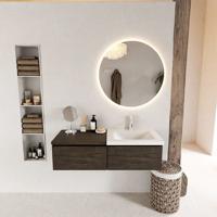 MONDIAZ BUKLA 120cm badmeubel met module 60 kleur Dark Brown met 2 lades. Wastafel CLOUD rechts 1 kraangat kleur Talc. - thumbnail