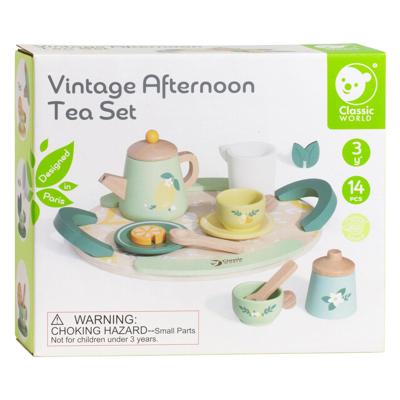 Classic World houten vintage theeset met dienblad, 14dlg.