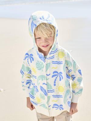 Sweatshirt met rits, capuchon en surfmotieven voor jongens wit, bedrukt