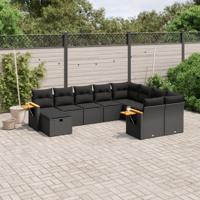 10-delige Loungeset met kussens poly rattan zwart - thumbnail