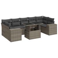 8-delige Loungeset met kussens poly rattan grijs - thumbnail