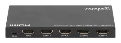 Manhattan 208369 HDMI-splitter Met status-LEDs, Ultra HD-geschikt 3840 x 2160 Pixel Zwart