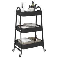 VidaXL Opbergtrolley 3-laags 42x41,5x77 cm staal zwart - thumbnail