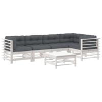 6-delige Loungeset met kussens massief hout wit - thumbnail