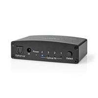 Digitale Audio-Switch | 4-wegs | Input: DC Power / 4x TosLink | Output: TosLink Female | Afstandsbediening / Drukknop / Manueel | Metaal | Zwart - thumbnail