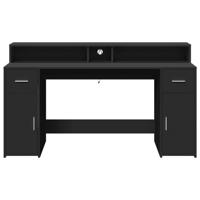 Bureau met LED-verlichting 160x55x91 cm bewerkt hout zwart - thumbnail