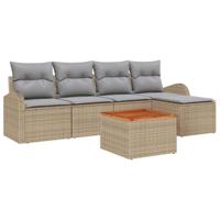 Tuinbankenset met kussen 6 pcs Beige poly rattan - thumbnail