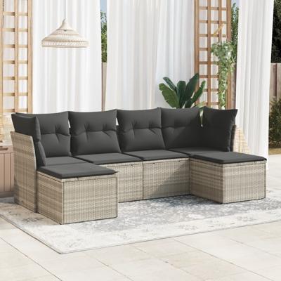 6-delige Loungeset met kussens poly rattan lichtgrijs