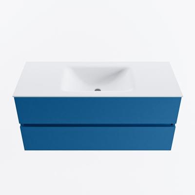 MONDIAZ VICA 110cm badmeubel onderkast Jeans 2 lades. Wastafel CLOUD midden zonder kraangat, kleur Talc.