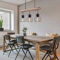 Globo HanglampMina zwart met hout 3-lichts - 15326-3N - thumbnail