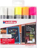 Edding krijtmarker e-4090 schuine punt etui van 5 stuks: 2 x wit, 1 x geel, 1 x oranje en 1 x roze - thumbnail