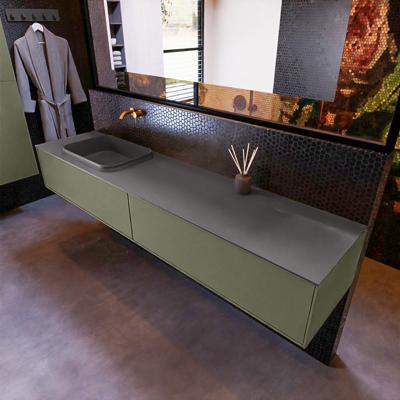 Badkamermeubelset Mondiaz Erin 200 cm met 2 Lades met RIDGE Wastafel Links Dark grey Zonder Kraangaten Greeploos Mat Army Badkamermeubelset Mondiaz Erin 200 cm met 2 Lades met RIDGE Wastafel Links Dark grey Zonder Kraangaten Greeploos Mat Army