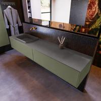 Badkamermeubelset Mondiaz Erin 200 cm met 2 Lades met RIDGE Wastafel Links Dark grey Zonder Kraangaten Greeploos Mat Army - thumbnail
