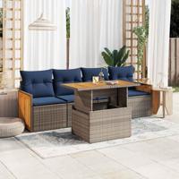 5-delige Loungeset met kussens poly rattan acacia grijs - thumbnail