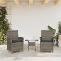 Tuinstoelen 2 st met kussens poly rattan en massief hout grijs - thumbnail
