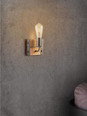 Home sweet home wandlamp denton 1L - hout/burned metal