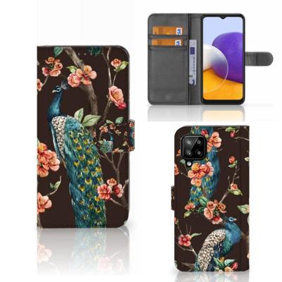Samsung Galaxy A22 4G | M22 | Telefoonhoesje | Met pasjeshouder | Pauw met Bloemen