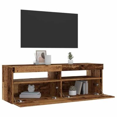 Tv-meubel met LED 120x35x40 cm bewerkt hout oud hout