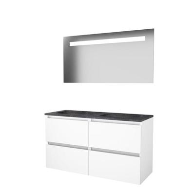 Basic-Line Economic 46 Badkamermeubelset - 120 x 46 cm - Greeploos - 4 Lades - Hardstenen Wastafel - 2 Kraangaten - Spiegel met LED Verlichting - Ice White