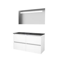 Basic-Line Economic 46 Badkamermeubelset - 120 x 46 cm - Greeploos - 4 Lades - Hardstenen Wastafel - 2 Kraangaten - Spiegel met LED Verlichting - Ice White - thumbnail