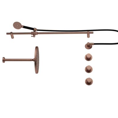 Hotbath Cobber - CB7067 - Inbouw Regendoucheset - Geborsteld Koper PVD - 2 Stopkranen - Thermostatisch - Plafondbuis 30 cm - Hoofddouche 200 mm - Ronde Handdouche 3 Standen - Glijstang 900 mm - Waterbesparend