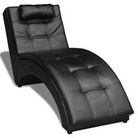 Chaise longue met kussen kunstleer zwart - thumbnail