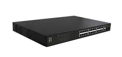 LevelOne gep-2821 28-port gigabit poe switch, 24x poe outputs, 2x gigabit rj45, 2x gigabit sfp, 1u