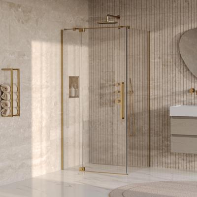 BRAUER Stellar douchecabine met draaideur helder glas 100x100x200 omkeerbaar incl. glascoating PVD goud geborsteld