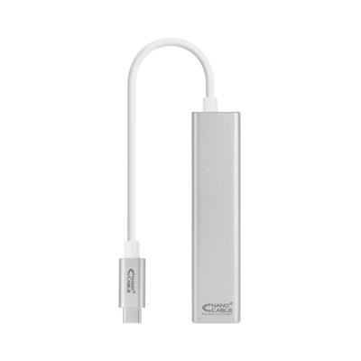 NanoCable 10.03.0404 - ethernetadapter USB C + 3 x USB 3.0 hub (Gigabit 10/100/1000 Mbps, Nintendo Switch, PC, laptop, Windows 10, 8, 7, XP, Vista, Mac OS en Linux), 15 cm
