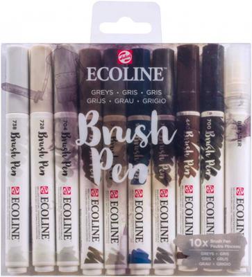 Brushpen talens ecoline set 10 stuks grijs Brushpen talens ecoline set 10 stuks grijs