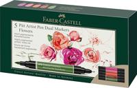 Faber Castell Tekenstift Pitt Artist duo marker Flowers - etui 5 stuks - thumbnail
