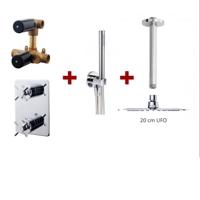 Regendouche set Wiesbaden Cross UFO | Inbouw | Thermostaatkraan | 2-weg | Rond | Chroom - thumbnail