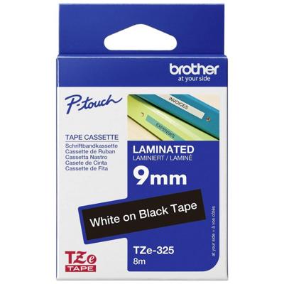 Brother TZe tape voor P-Touch 9 mm, wit op zwart Brother TZe tape voor P-Touch 9 mm, wit op zwart