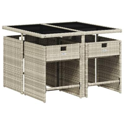 5-delige Tuinset met kussens poly rattan lichtgrijs - thumbnail