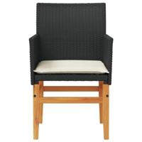 Tuinstoelen 2 st met kussens poly rattan en massief hout zwart - thumbnail