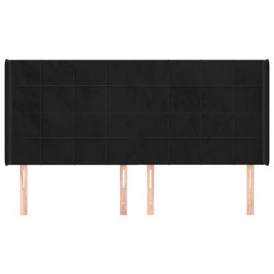 Hoofdbord met randen 163x16x118/128 cm fluweel zwart - thumbnail