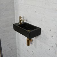 Fonteinset Mat Zwart Wiesbaden Color Messing Goud (kraangat links) - thumbnail