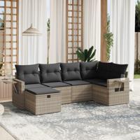 6-delige Loungeset met kussens poly rattan lichtgrijs - thumbnail