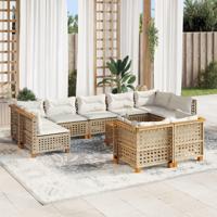 10-delige Loungeset met kussens poly rattan beige - thumbnail