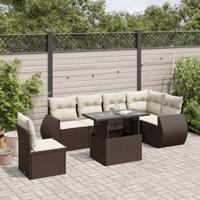 7-delige Loungeset met kussens poly rattan bruin - thumbnail